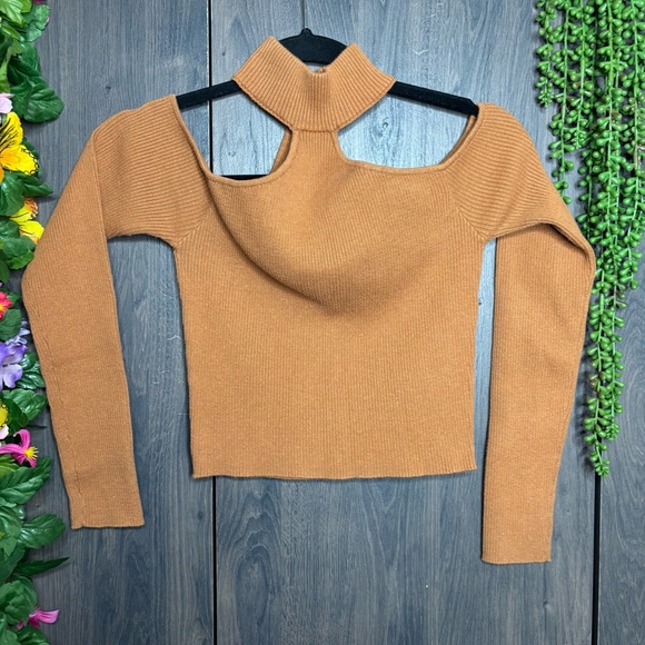 .!🌸5/$25🌸NWOT Forever 21 Tan Cutout Ribbed Sweater Size Large - Picture 1 of 11